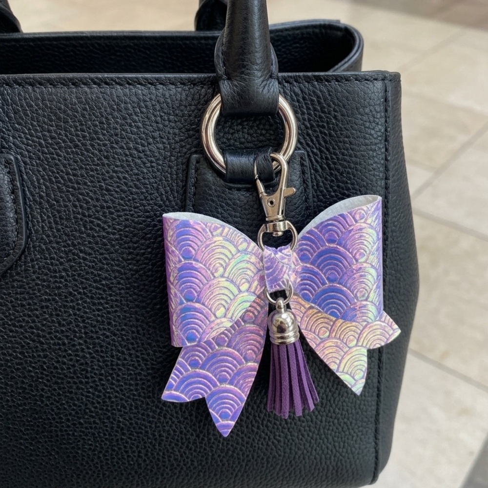 Purple Iridescent and Tassel Bag Charm Key Chain